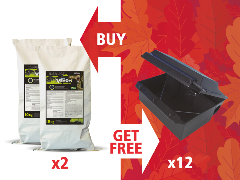 Buy 2 Romax Venom 10KG Wheat Sacks Get 12 Romax STD Bait Boxes Free Buy 2 Romax Venom 10KG Wheat Sacks Get 12 Romax STD Bait Boxes Free